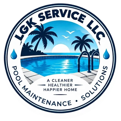 LGK Service LLC logo: a pool with palm trees, Pool Maintenance and Solutions